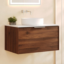 Olomana 750mm Walnut Woodmatt Wall Hung Single Vanity with Stone Countertop